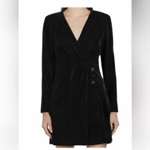 The Kooples Black Velvet Faux Wrap Dress Onyx Rhinestone Embellishment (1/Small)